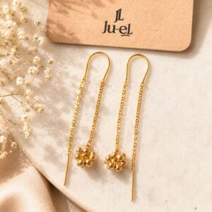 Cluster gold bead threader earrings