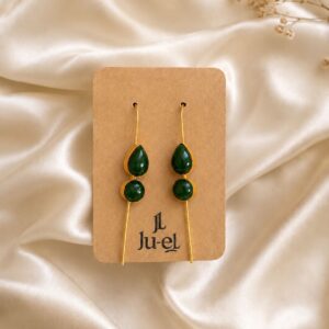 Double stone earcuff dark green