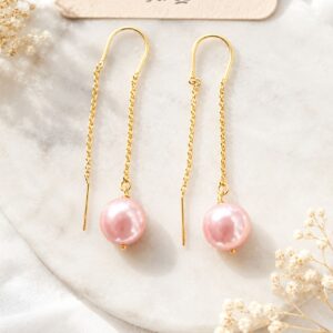 Flat pearl threader earrings peach