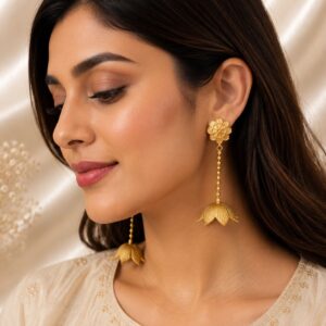 Golden Lotus Bloom Danglers