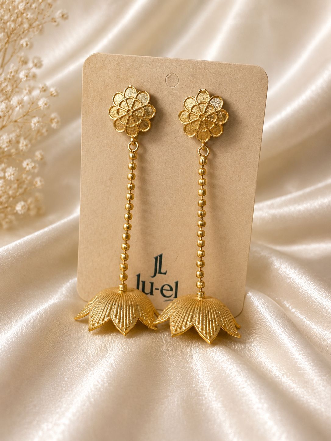 Golden Lotus Bloom Danglers Primary Image