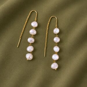 Real pearl threader earrings