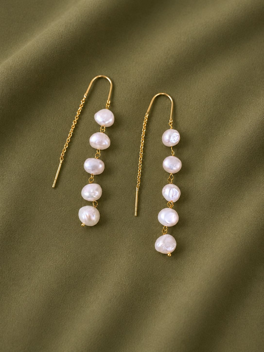 Real pearl threader earrings