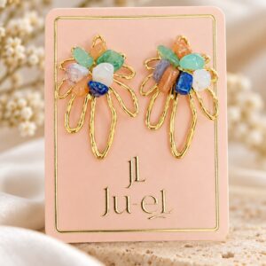 Petal Bloom Earrings in 18K gold plated 304 stainless steel with multicolour natural stones by Ju-el
